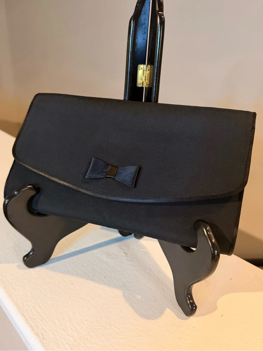 Vintage Gucci Black Satin Bow Evening Clutch Formal Designer Bag
